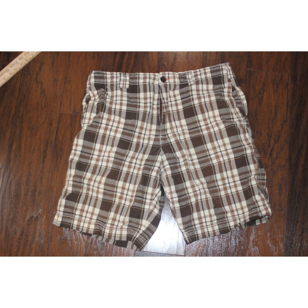 American Eagle Mens Brown Plaid Casual Shorts Size 38 Longer Length Cotton